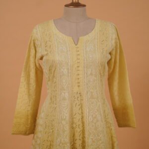 Lime Yellow Anarkali salwar with full Embroidery