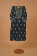 Peacock blue semi-stitched embroidered salwar suit set 4pcs - Image 5