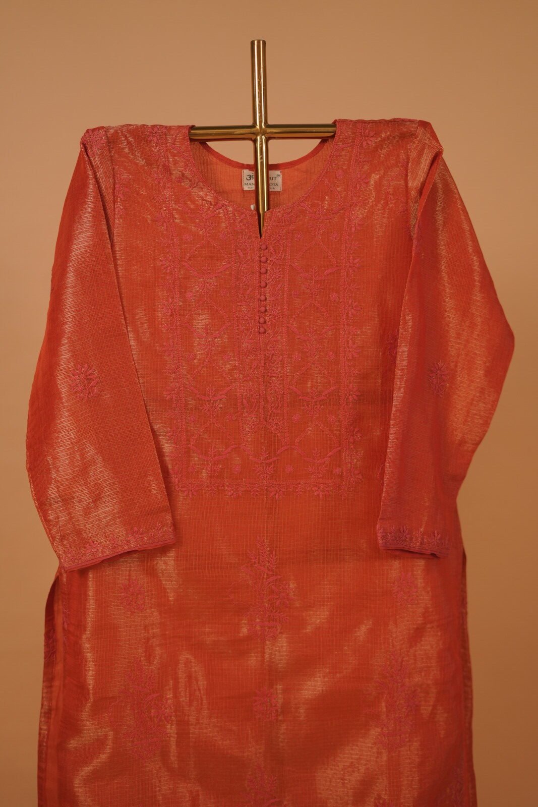DSC02978 Classy Red Tissue salwar suit set with hand embroidery - Image 1