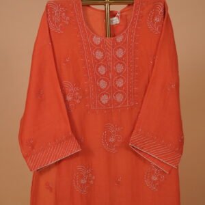 Red Mulchanderi suit set with embroidered work (4pcs)