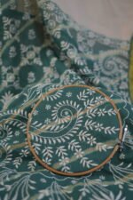 White embroidered saree with blue shade pallu - Image 2