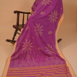 Purple cotton saree with handmade embroidery