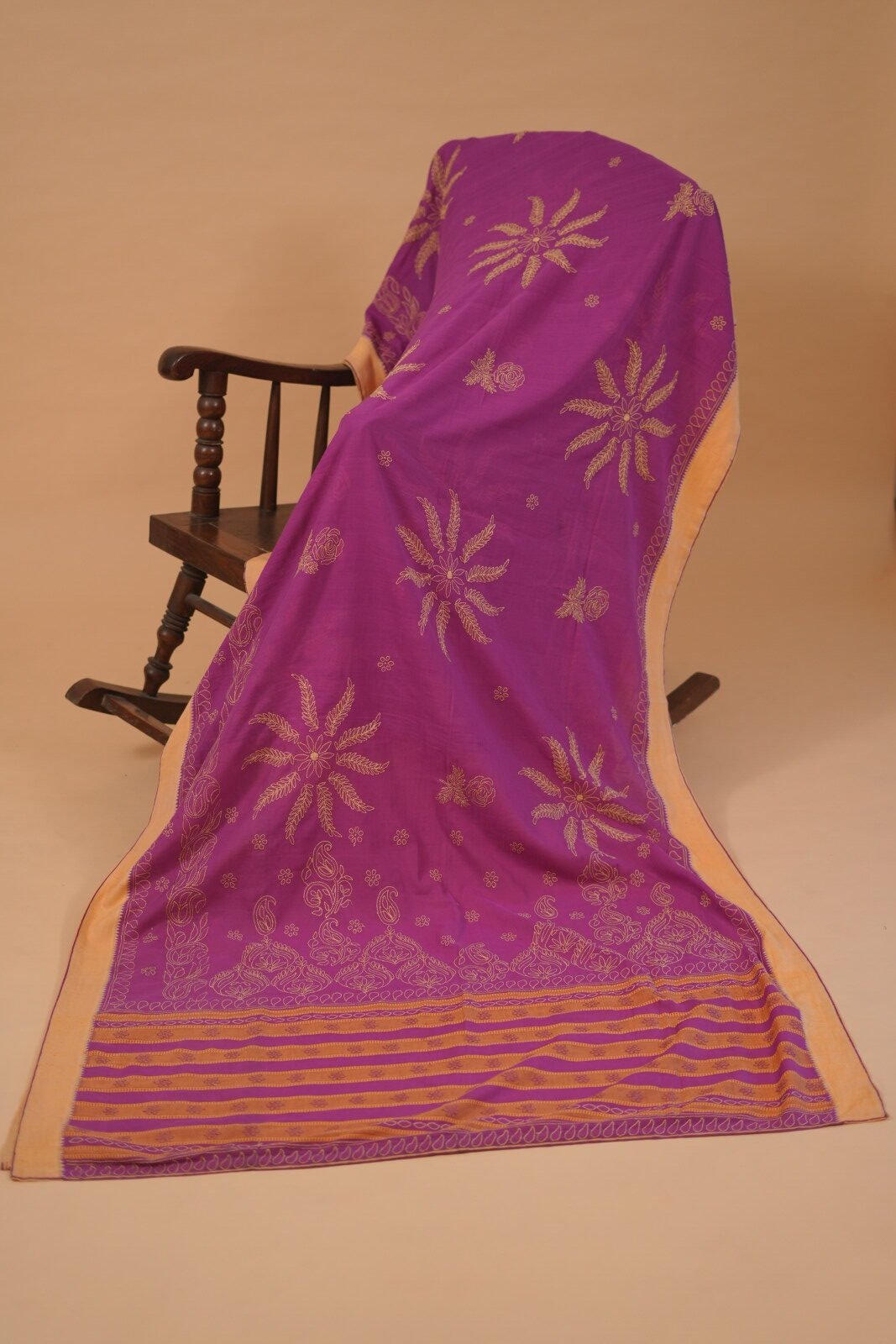 DSC03058 Purple cotton saree with handmade embroidery - Image 1