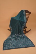 Peacock blue embroidered Saree with blouse attached and lining - Image 2