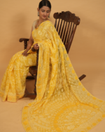 Light Yellow Kota embroidered saree with applique work and 1.5 metre Blouse