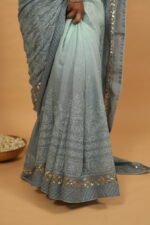 Grey kota chikankari saree with Mukaish work on border - Image 2
