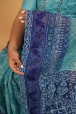 Hombre blue saree in cheque organza - Image 5