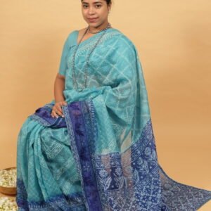 Hombre blue saree in cheque organza