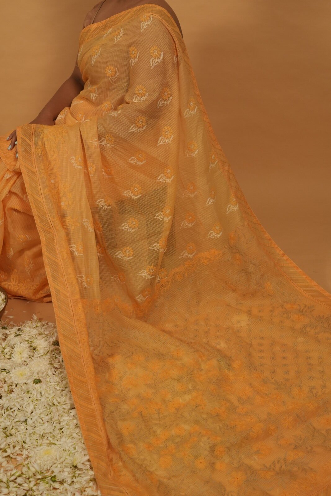 DSC07933 - Copy Yellow kota saree with pintucks border and light blue threadwork - Image 1