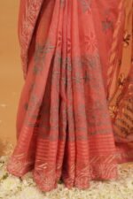 Pink kota saree with gota patti border, cutwork & pintucks highlighting - Image 4