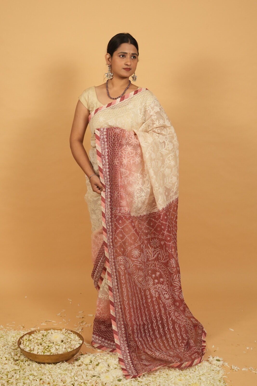 DSC07967 Violet cheque organza saree with java border - Image 1