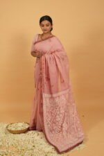 Light Pink Kota embroidered saree with gota border