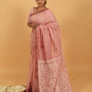 Light Pink Kota embroidered saree with gota border