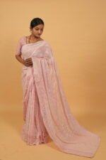 Baby Pink kota embroidered saree