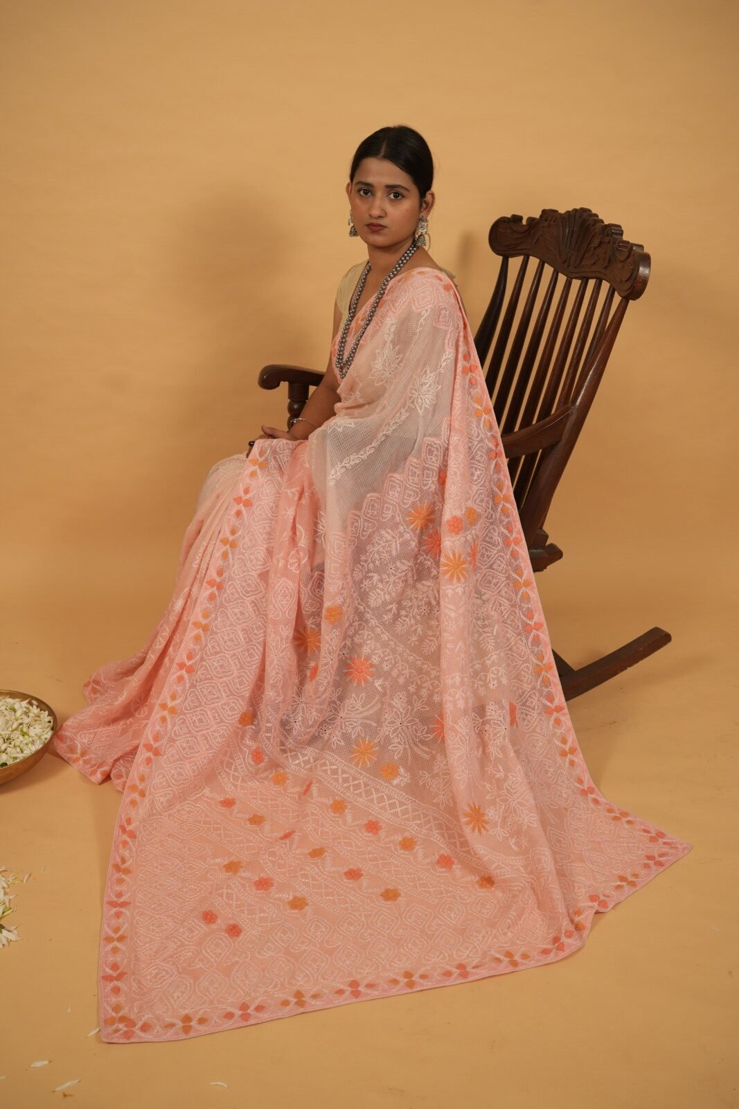 DSC08048 Baby pink kota saree applique work on pallua nd border - Image 1