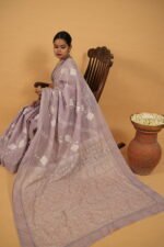 Lilac cotton saree with tissue pallu and pintucks border