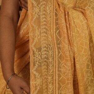 Light Mustard kota saree with tapechi and phanda embroidery - Blouse included with lining