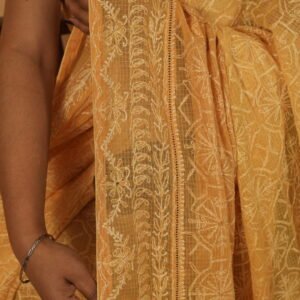 Light Mustard kota saree with tapechi and phanda embroidery - Blouse included with lining