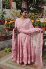 Pink Cotton Anarkali with Handmade Embroidery | Breathable Ethnic Wear - Image 8