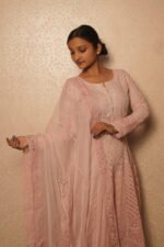 Baby Pink Cotton Anarkali with Handmade Embroidery | Ethnic Wear - Image 6