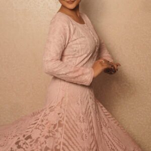 Baby Pink Cotton Anarkali with Handmade Embroidery | Ethnic Wear