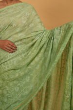 Green Kota Saree in handmade embroidery - Blouse included with lining