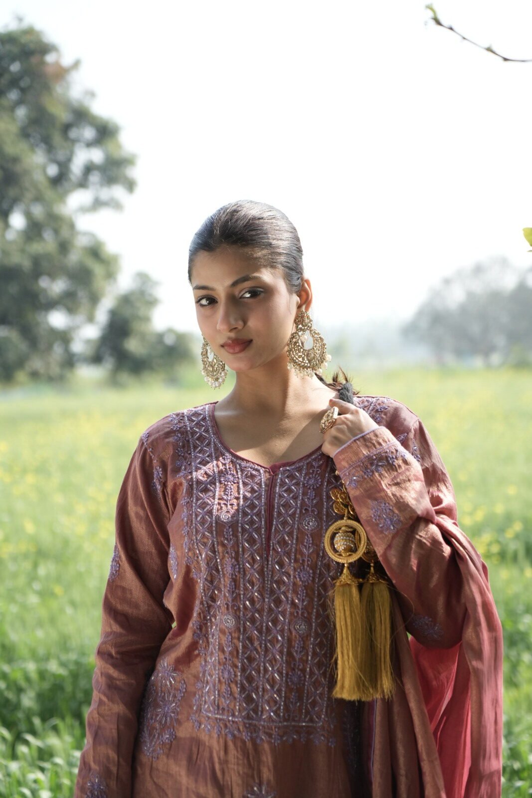 DSC08949 Rust Brown Chikankari Embroidered Suit Set - Image 1