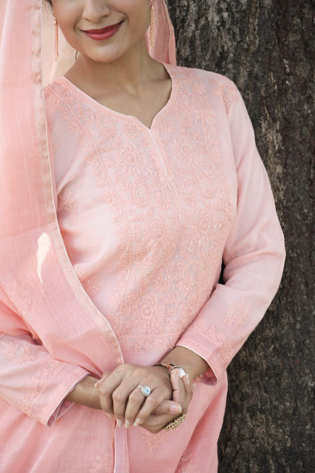 DSC09477 Pastel Pink Chikankari Embroidered Suit Set - Image 1