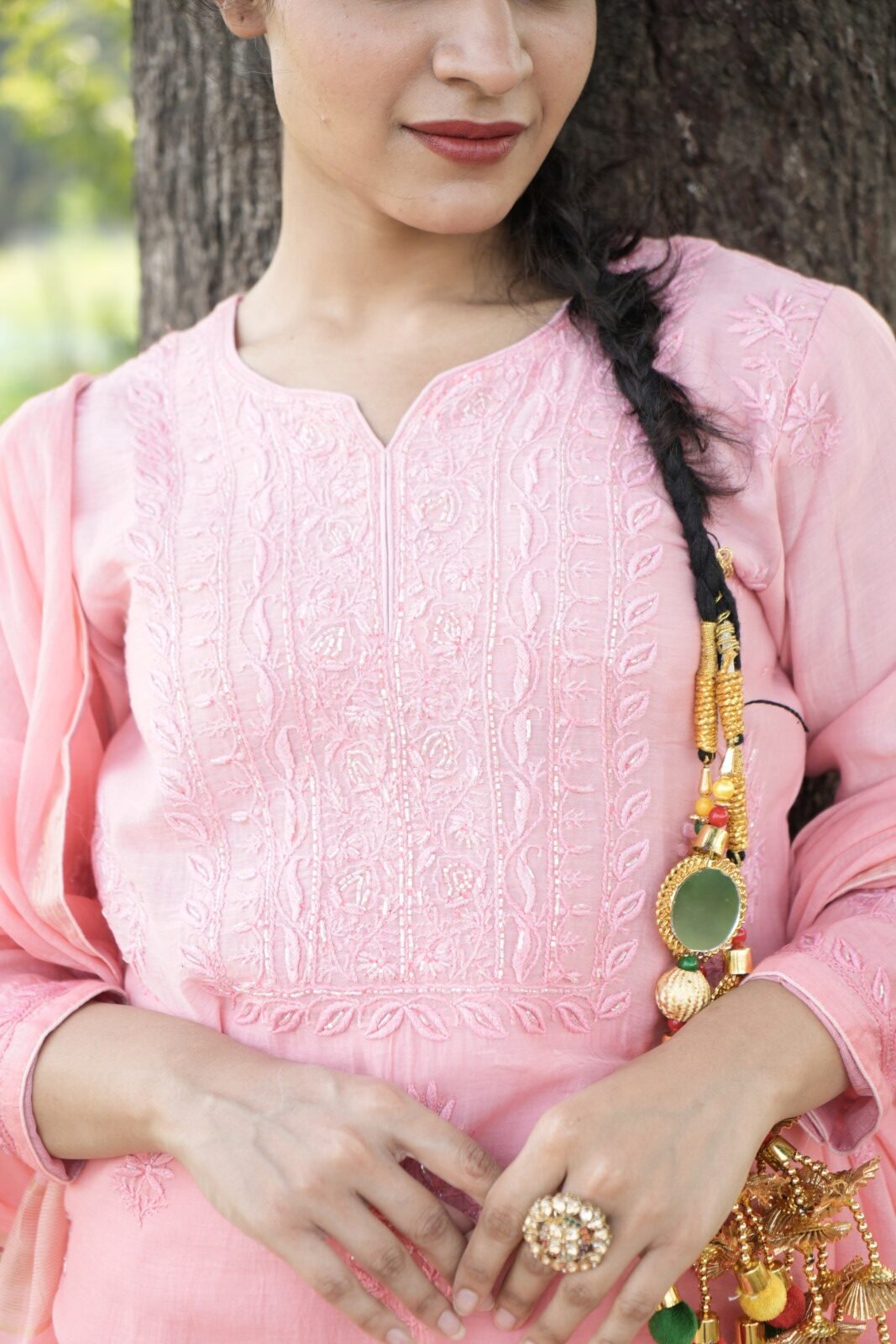 DSC09540 Soft Pink Chikankari Suit Set with Beadwork - Image 1