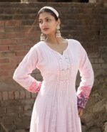 White Purple Shaded Chikankari Suit Set