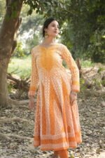 Orange Chikankari Embroidered Suit Set - Image 3