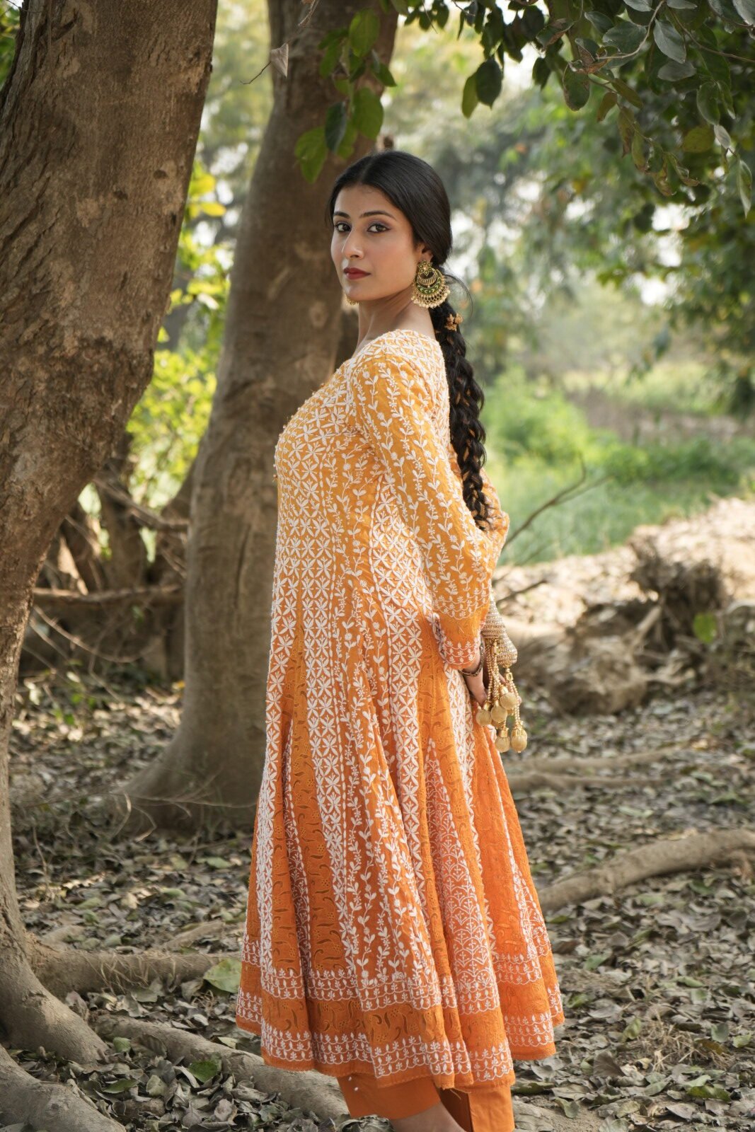 DSC09732 Orange Chikankari Embroidered Suit Set - Image 1
