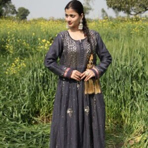 Indigo Blue Chikankari Suit Set with Beadwork
