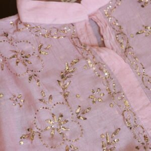 Powder Pink Pure Cotton Co-Ord Set with All-Over Antique Mukesh Work
