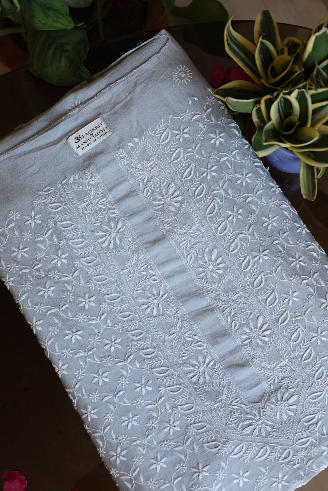 118A0259 Grey Hand Embroidered Cotton Silk Unstiched Kurta for Men - Image 1