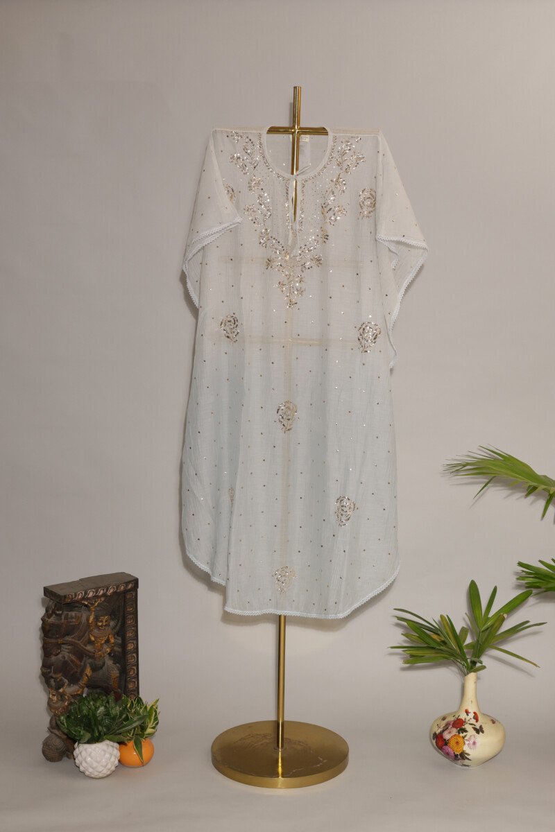 118A9035 Serene Light Grey Antique Mukesh Kaftan - Image 1
