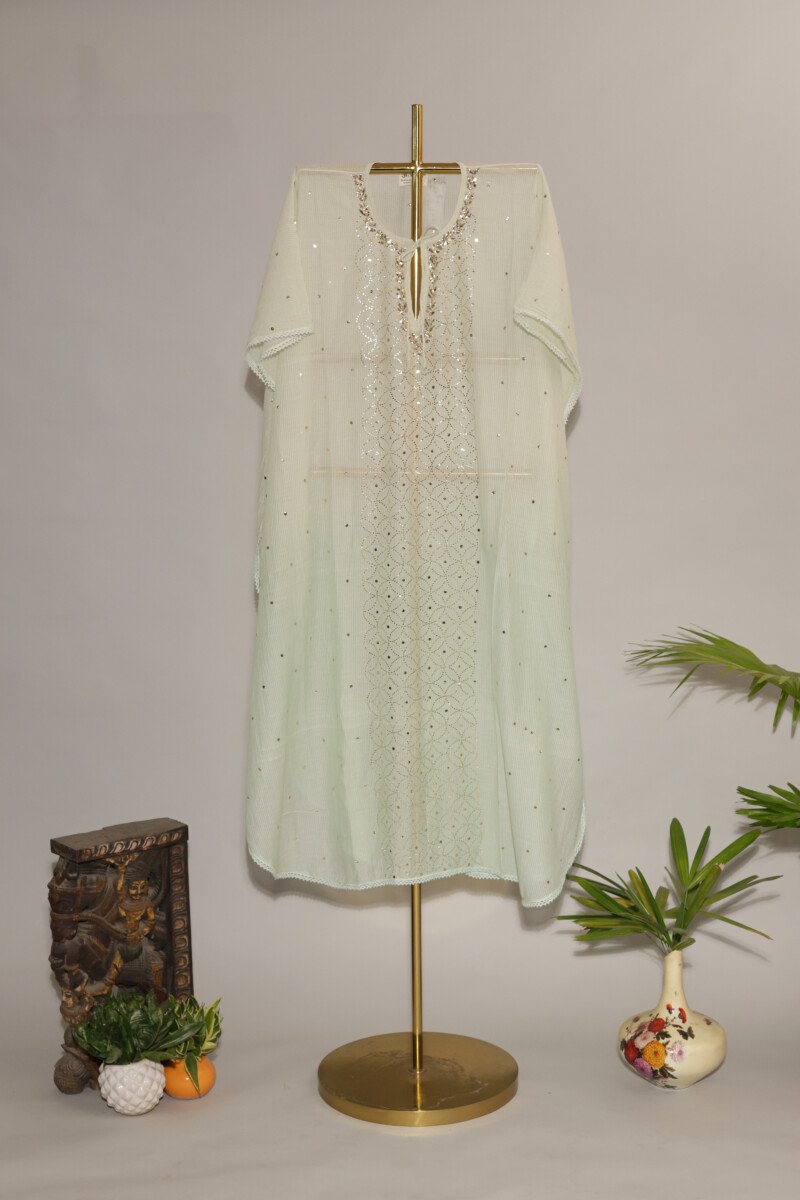 118A9082 Majestic Green Ombre Gaspatti Beaded Kaftan - Image 1