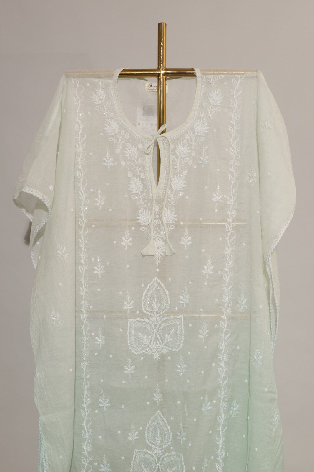 118A9112 Luxurious Light Sea Green Antique Mukesh Kaftan - Image 1