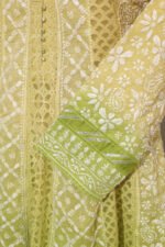 Lemon to Parrot Green Shaded Cotton Voil Anarkali with Gasspatti Phunda Cutwork - Image 3