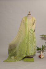 Lemon to Parrot Green Shaded Cotton Voil Anarkali with Gasspatti Phunda Cutwork - Image 4