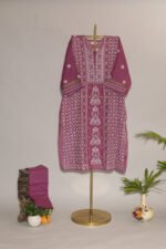Dark Burgundy Pure Mul Cotton Semi-Stitched Suit with Narayanpeth Lace Border - Image 3
