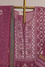 Light Purple Pure Mul Cotton Semi-Stitched Suit with Tissue & Lace Border - Image 7