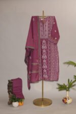 Light Purple Pure Mul Cotton Semi-Stitched Suit with Tissue & Lace Border