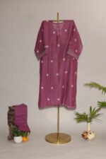 Light Purple Pure Mul Cotton Semi-Stitched Suit with Tissue & Lace Border - Image 2