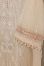 Beige Cream Pure Mul Cotton Semi-Stitched Suit with Croquette Lace - Image 5