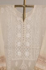 Beige Cream Pure Mul Cotton Semi-Stitched Suit with Croquette Lace - Image 6
