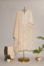 Beige Cream Pure Mul Cotton Semi-Stitched Suit with Croquette Lace