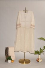 Ombre Cream Pure Mul Cotton Semi-Stitched Suit with Jali & Crotia Lace - Image 2