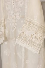 Cream Pure Mul Cotton Semi-Stitched Suit with Silver Latkans - Image 4