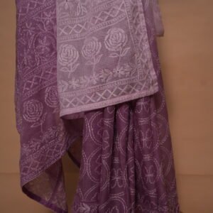 Mauve Ombre Cotton Kota Saree with All-Over Tapchi Embroidery & Beaded Border | Sophisticated Festive Saree